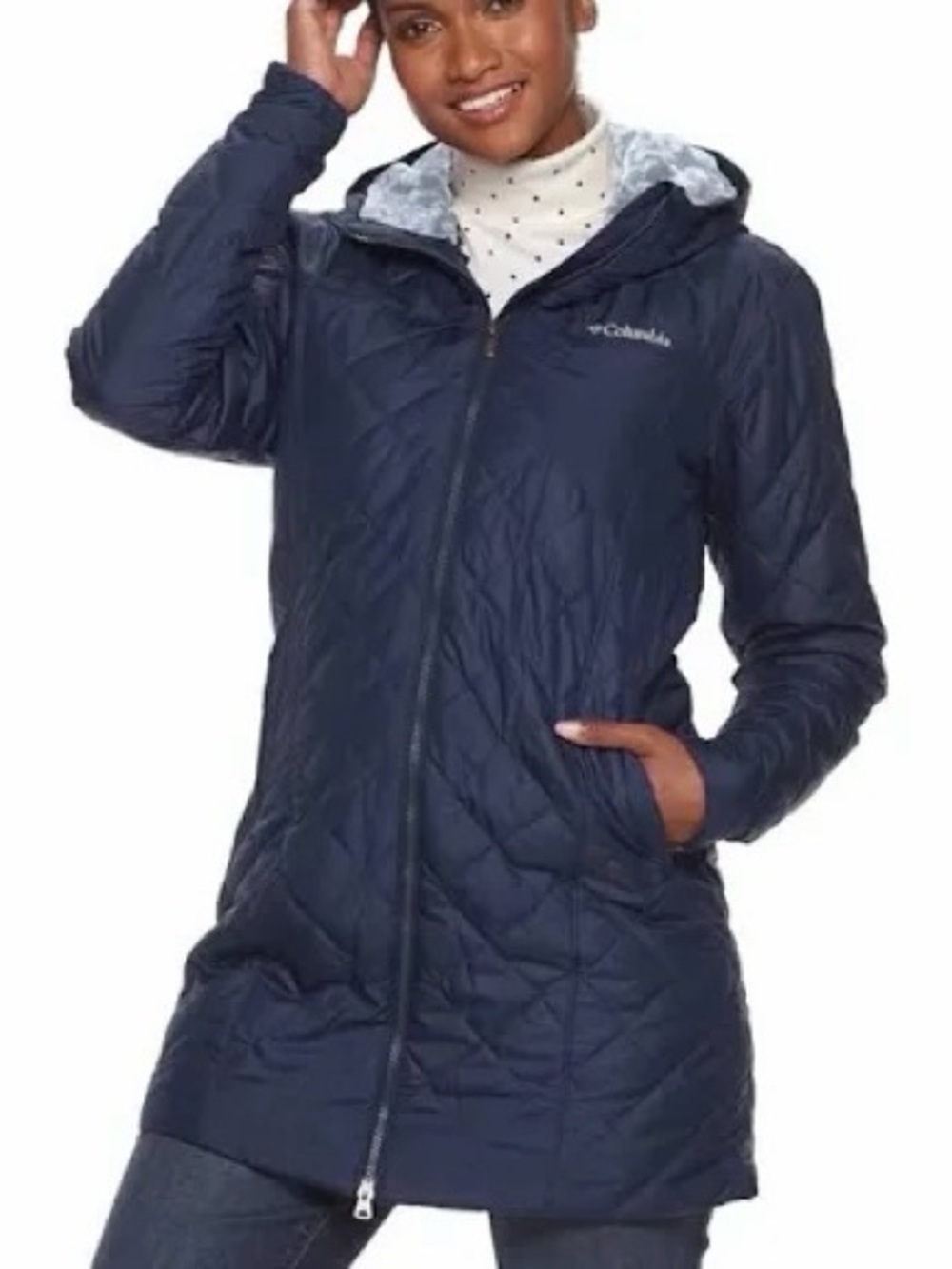 Columbia Copper Crest Navy Quilted Long Puffer Jacket with Hood-L-NWOT